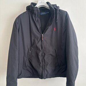 $375 Polo Ralph Lauren Black Insulated Windbreaker Jacket Stowable Hood - Large